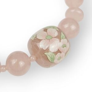 Vintage Dogwood Flower Lucite Beaded Necklace Pale Pink Faux Rose Quartz 17"